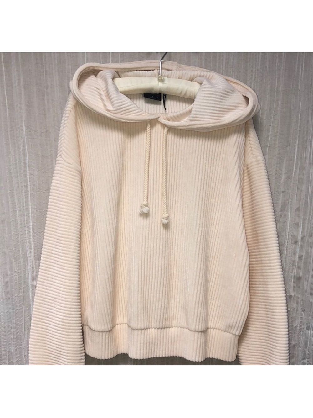UO S M Oversized Ivory Chunky Cotton Corduroy Pullover Hoodie
